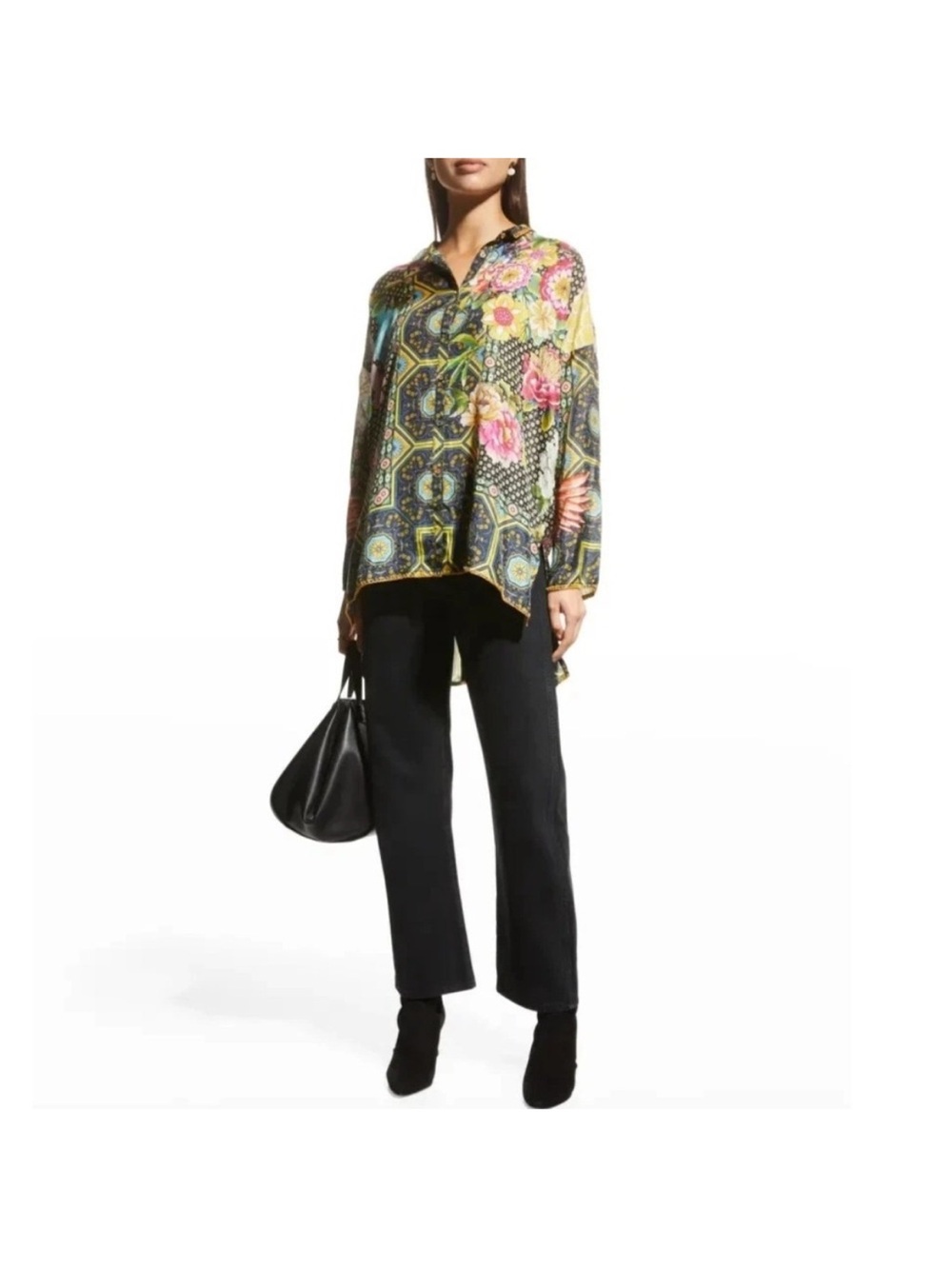 Johnny Was Floral Silk Button Down Top - Picture 7 of 8